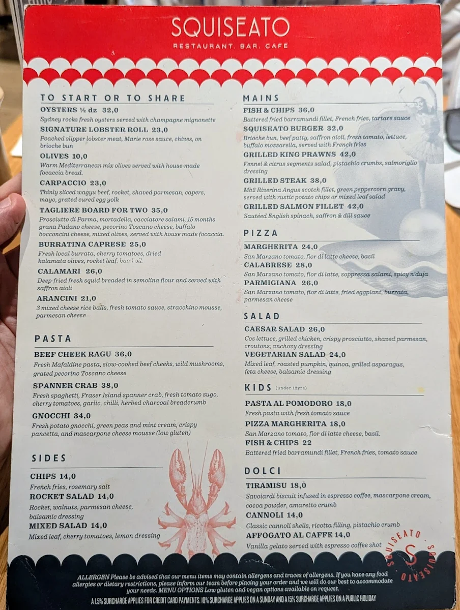Menu, PAN DIVINO CITY