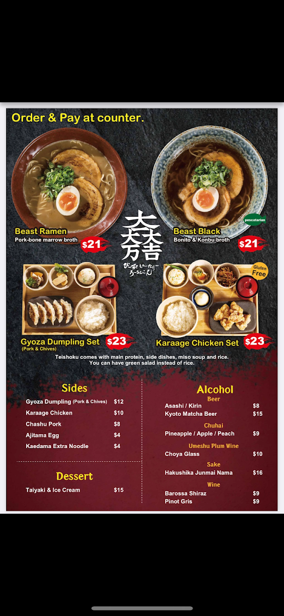 Menu, Beast good food eatery