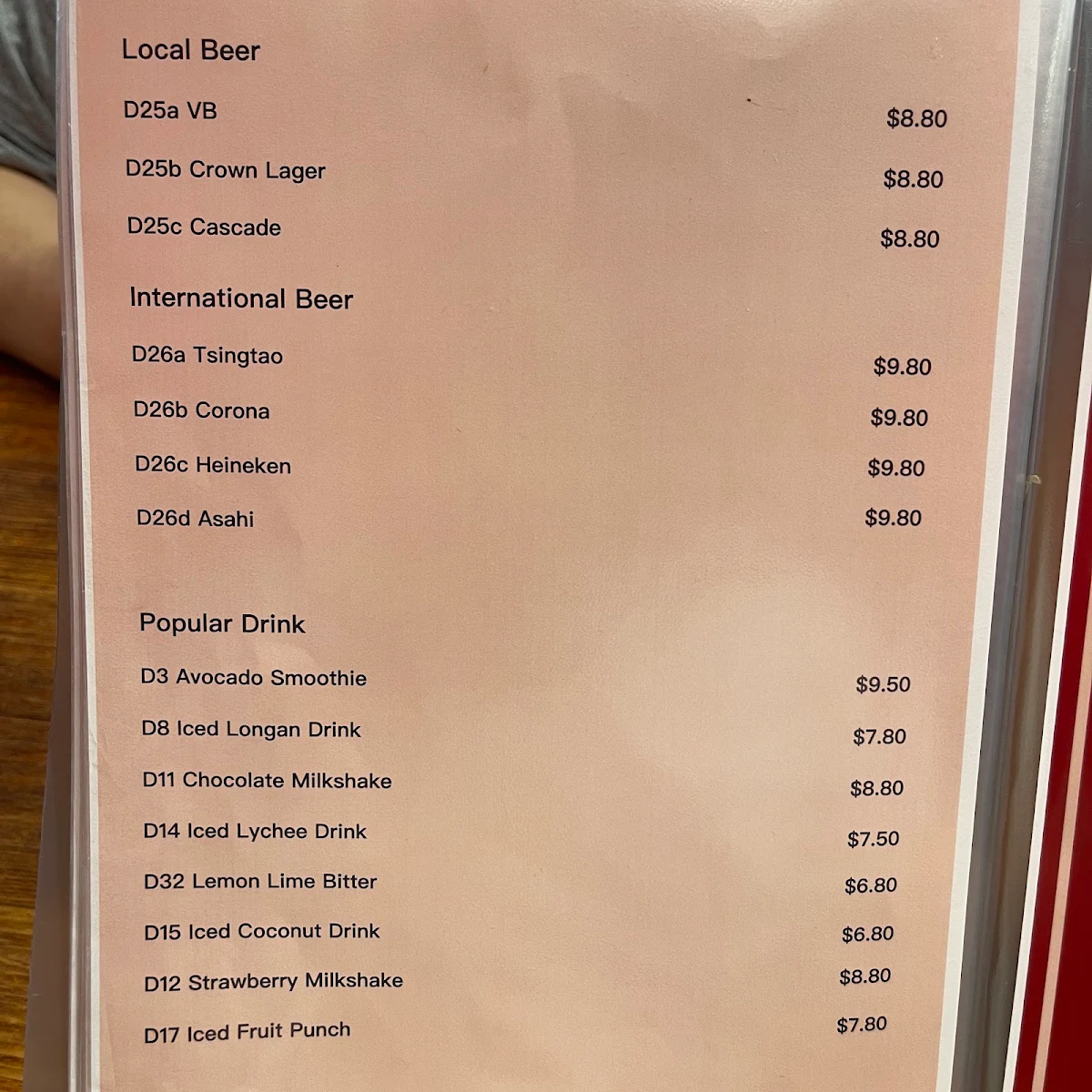 Menu, TRUE ASIAN KITCHEN