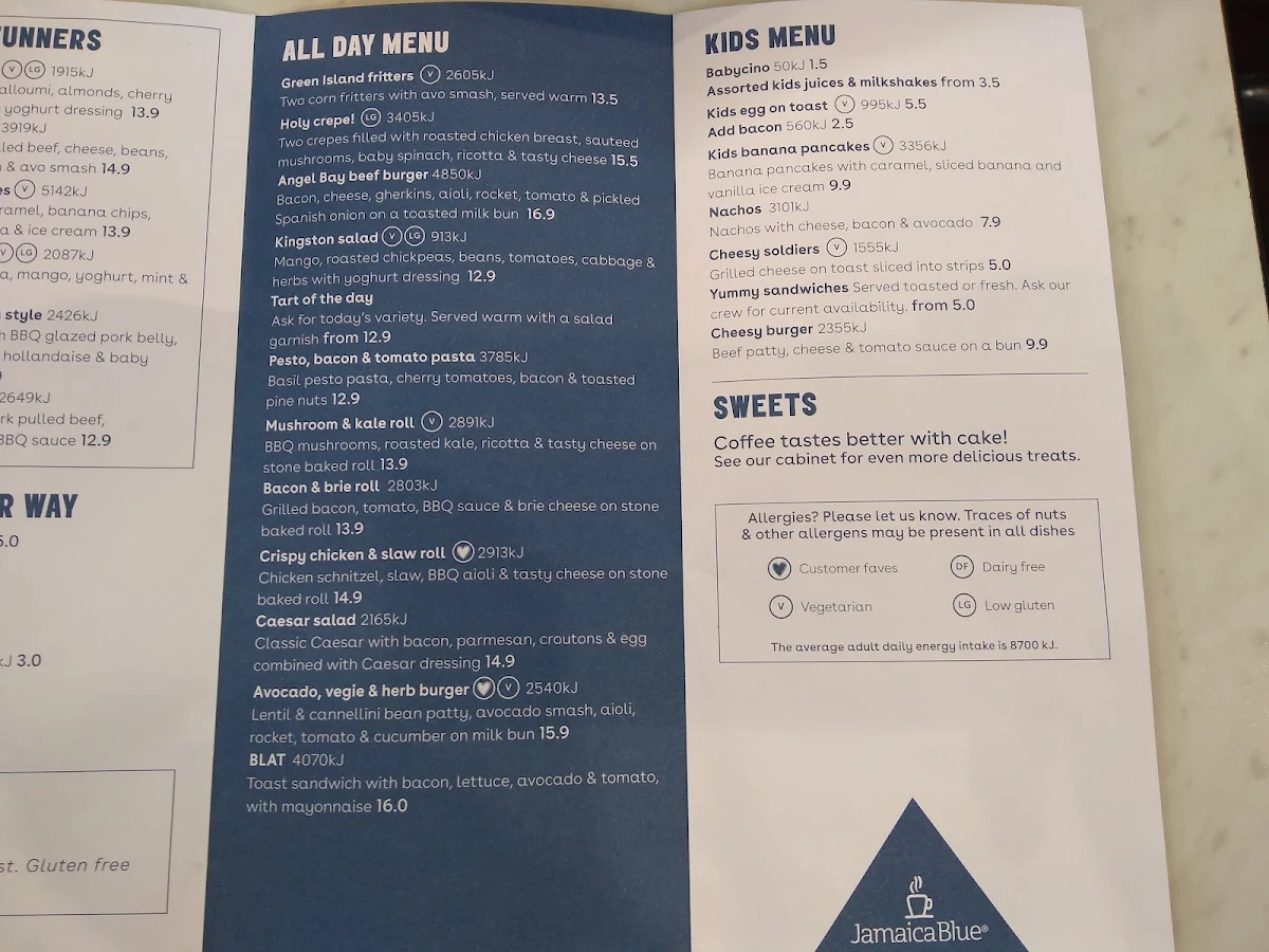 Menu, Jamaica Blue Noosa Civic