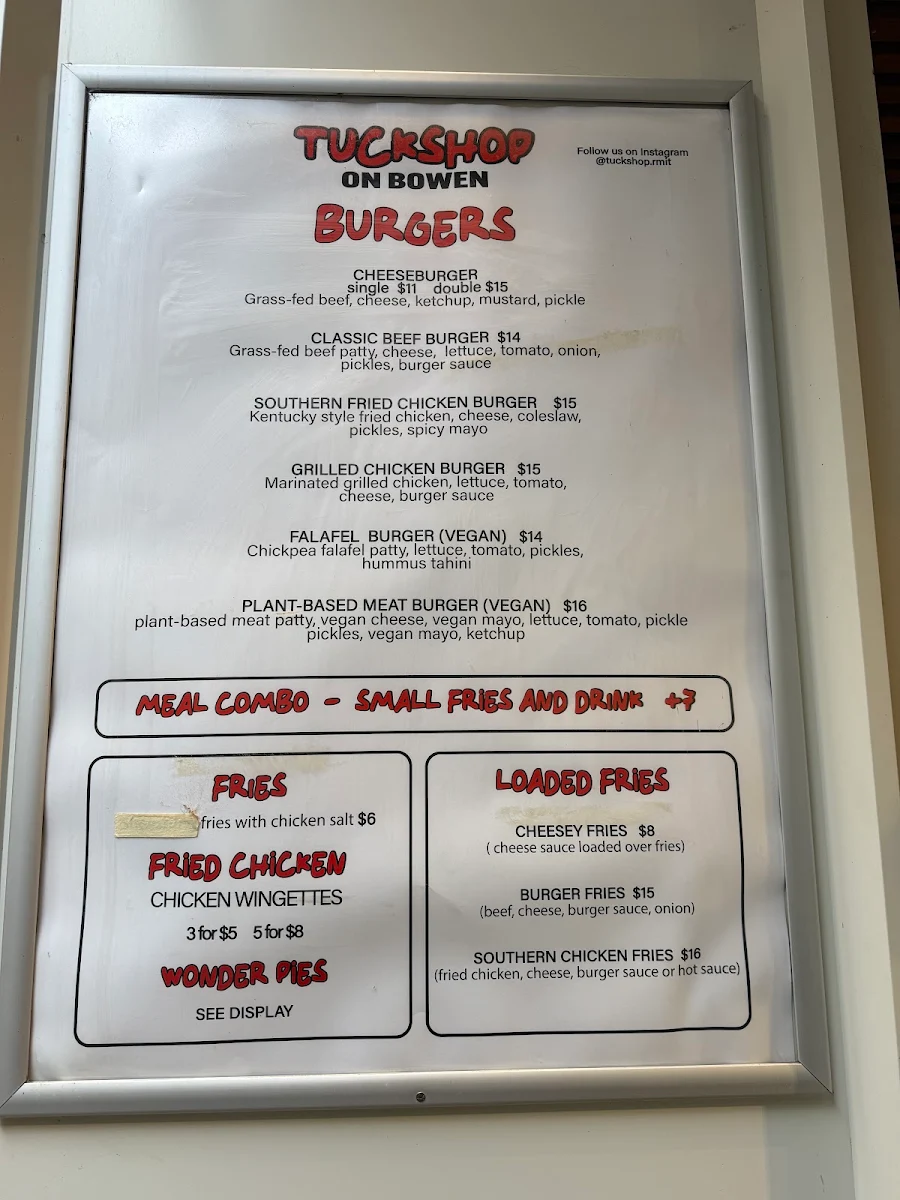 Menu, Tuckshop on Bowen
