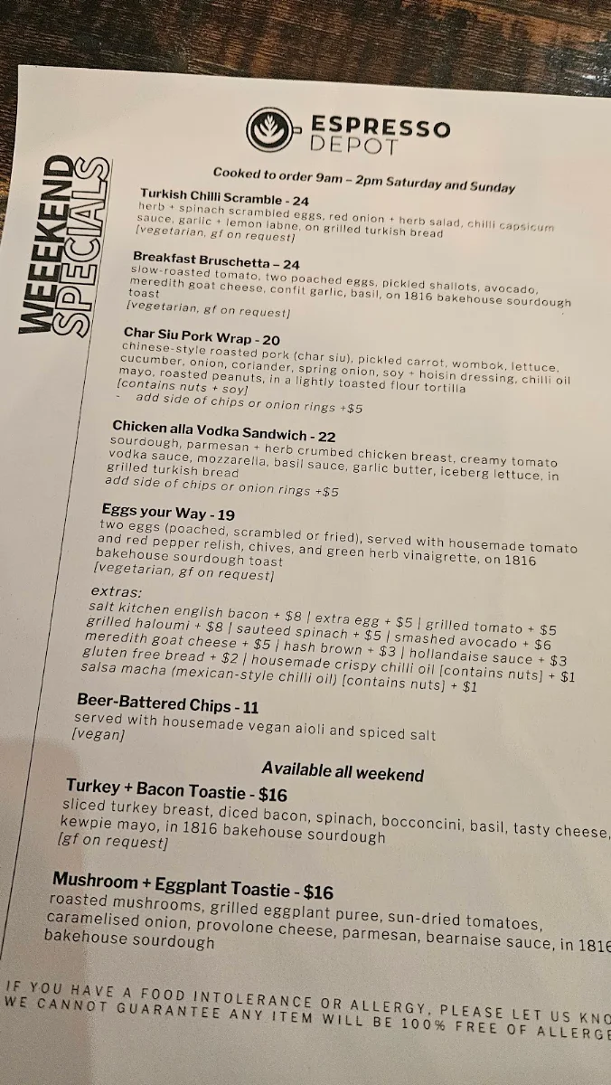 Menu, Espresso Depot