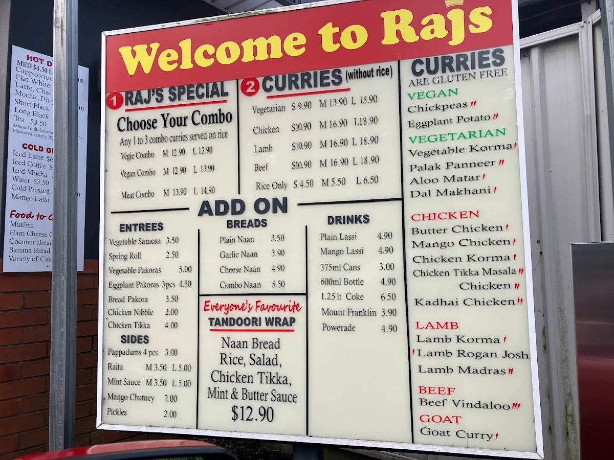 Menu, Raj's Corner Drive Thru