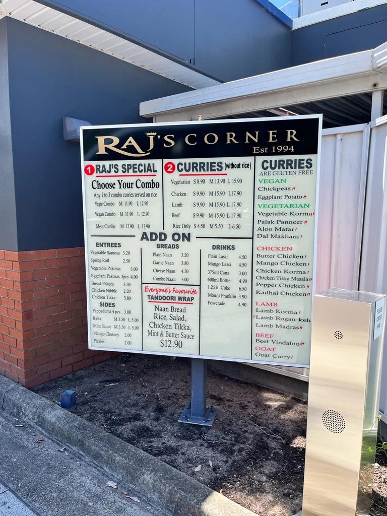 Menu, Raj's Corner Drive Thru