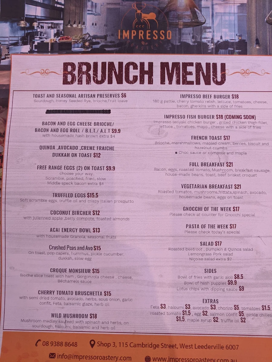 Menu, Impresso Roastery