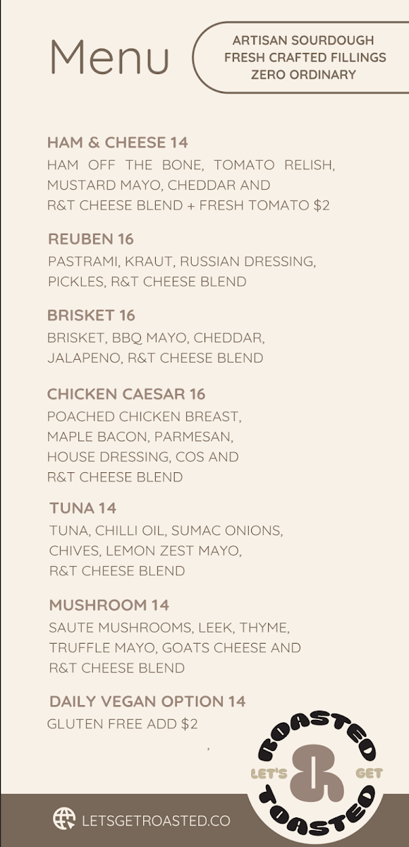 Menu, Lets Get Roasted and Toasted