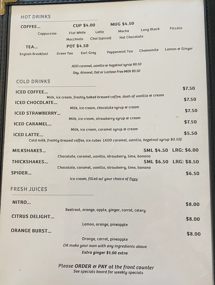 Menu, Raven Cafe & Grill