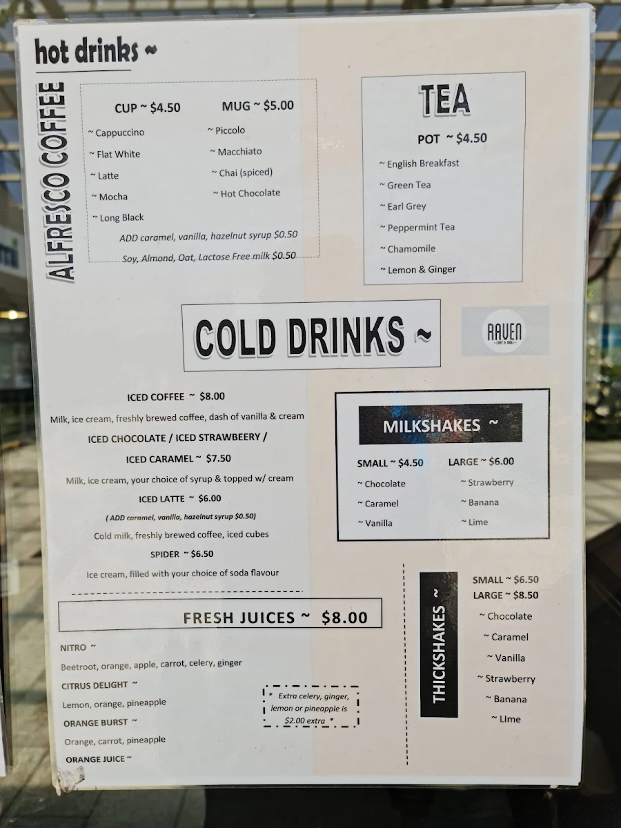 Menu, Raven Cafe & Grill
