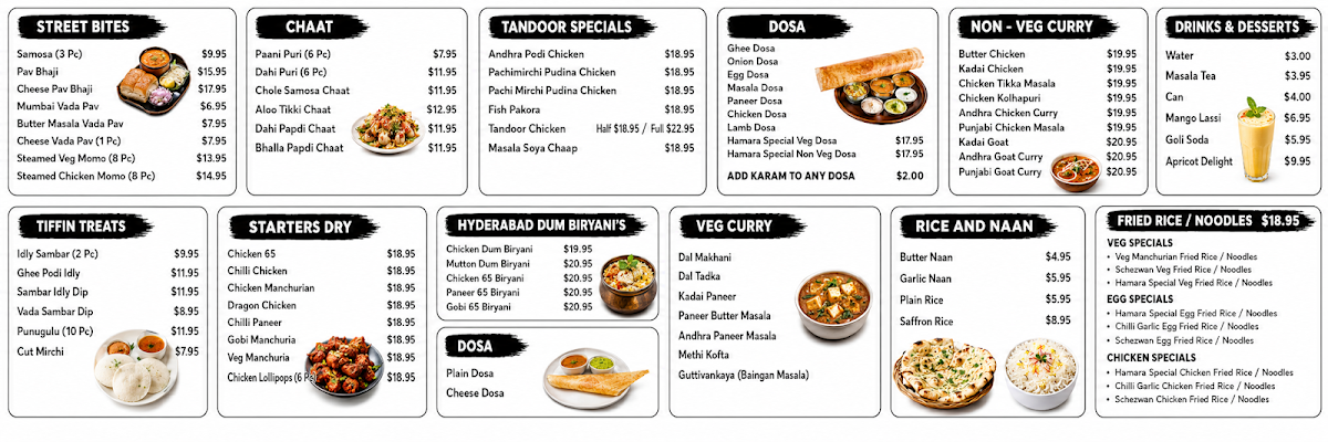 Menu, Hamara Gaadi Blacktown