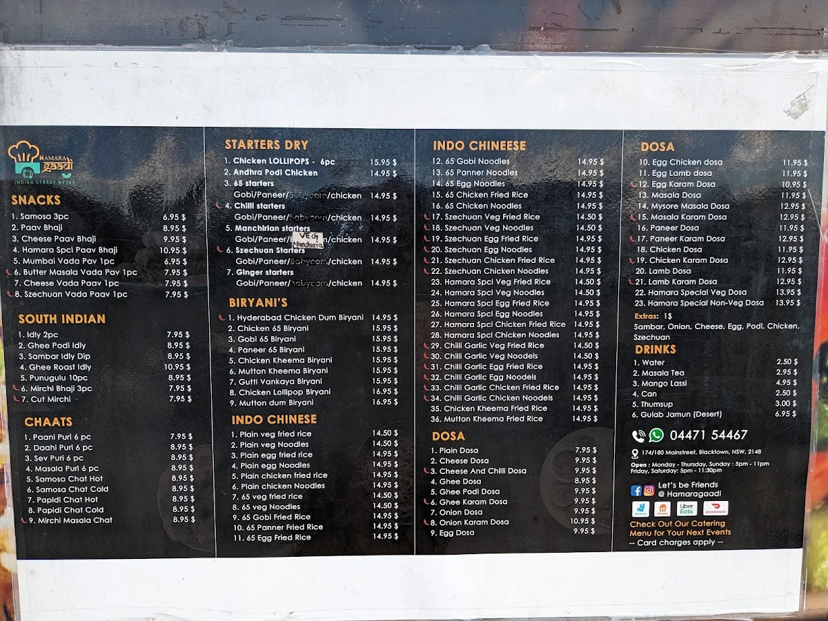 Menu, Hamara Gaadi Blacktown