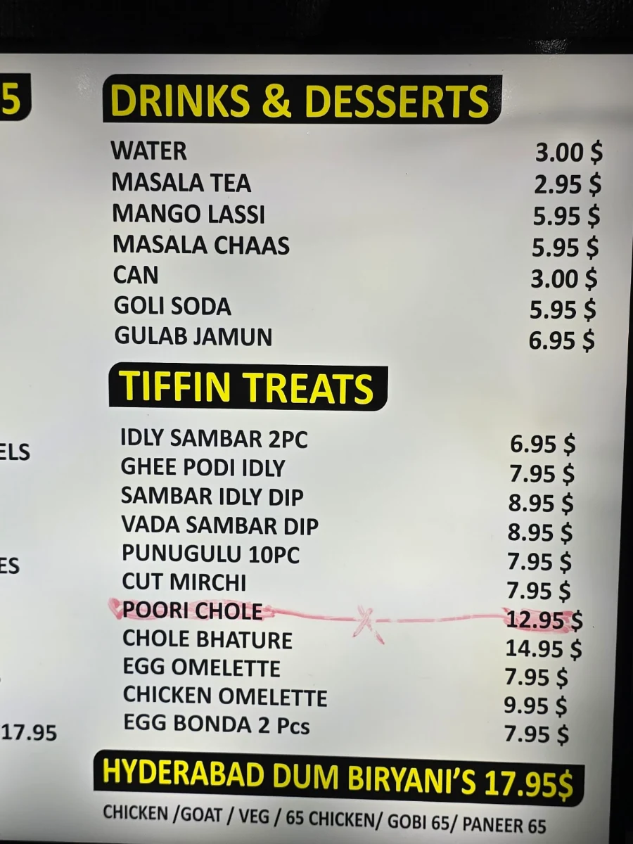 Menu, Hamara Gaadi Blacktown