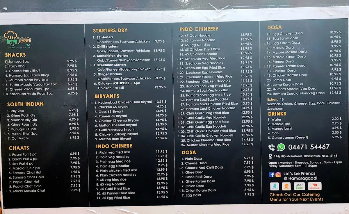 Menu, Hamara Gaadi Blacktown