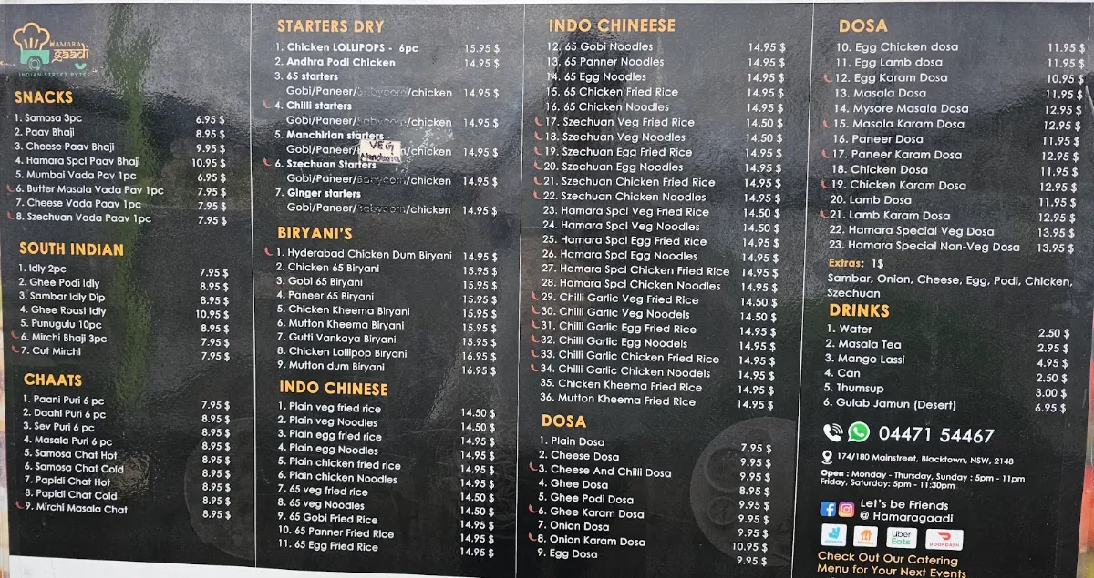 Menu, Hamara Gaadi Blacktown