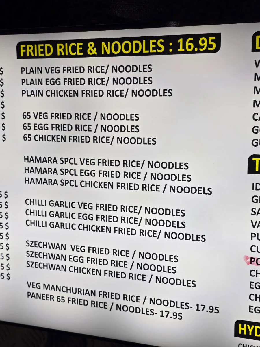 Menu, Hamara Gaadi Blacktown