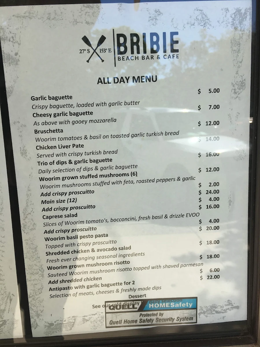 Menu, Bribie Beach Bar