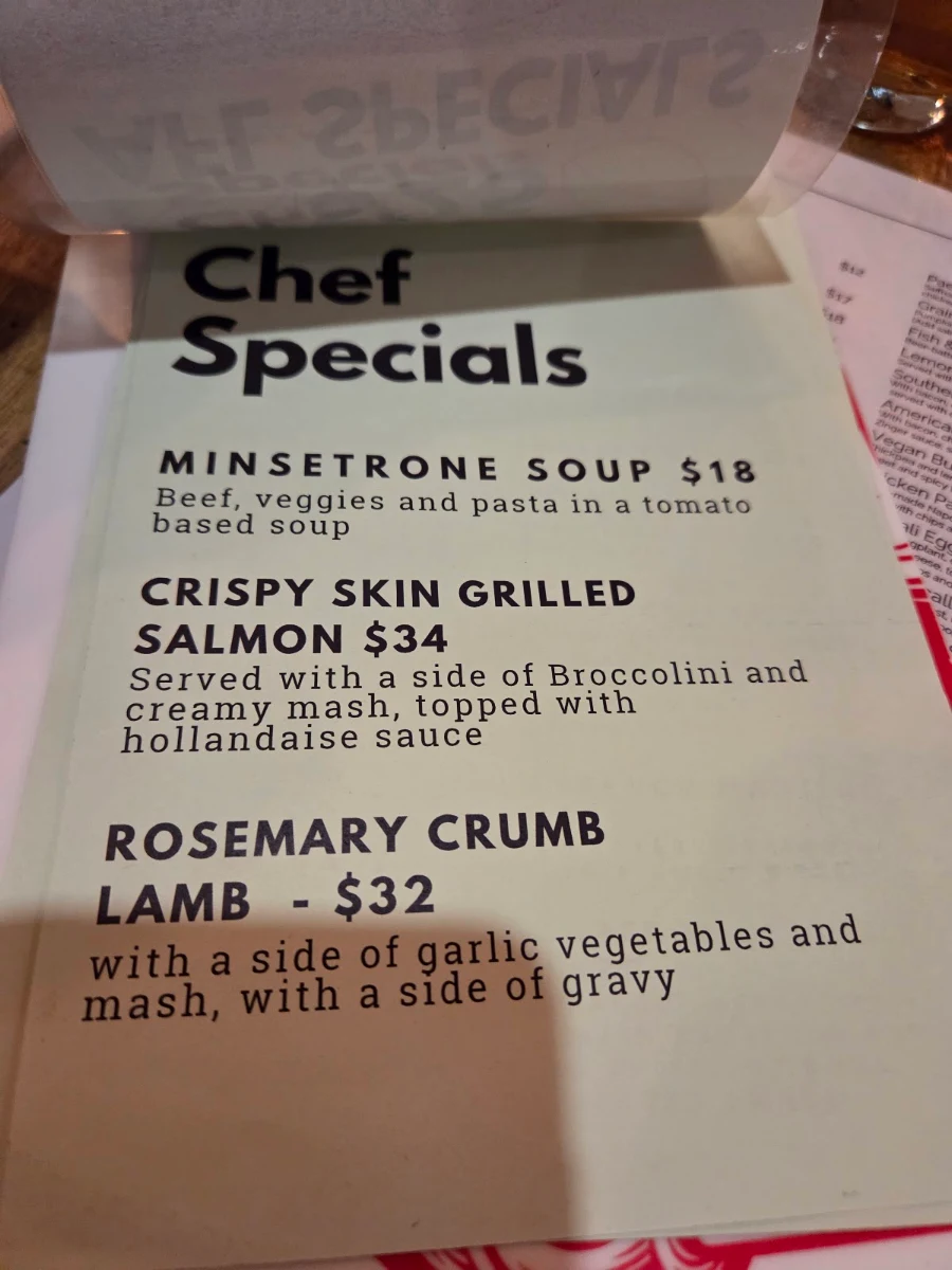 Menu, Spotswood Hotel