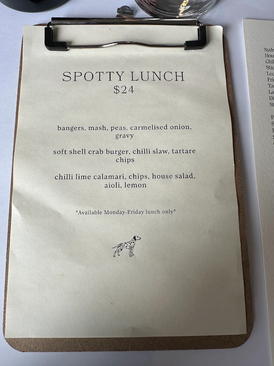 Menu, Spotswood Hotel