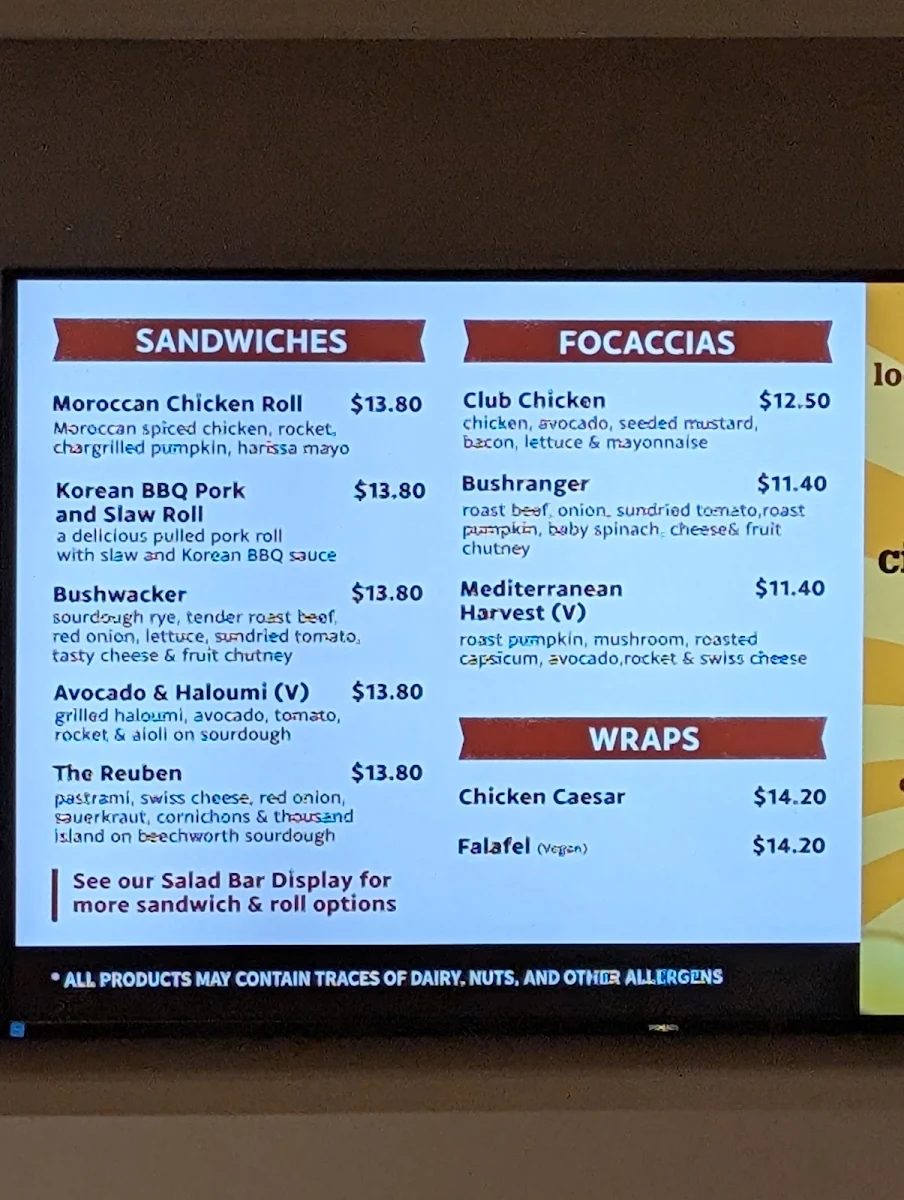 Menu, Beechworth Bakery Ballarat