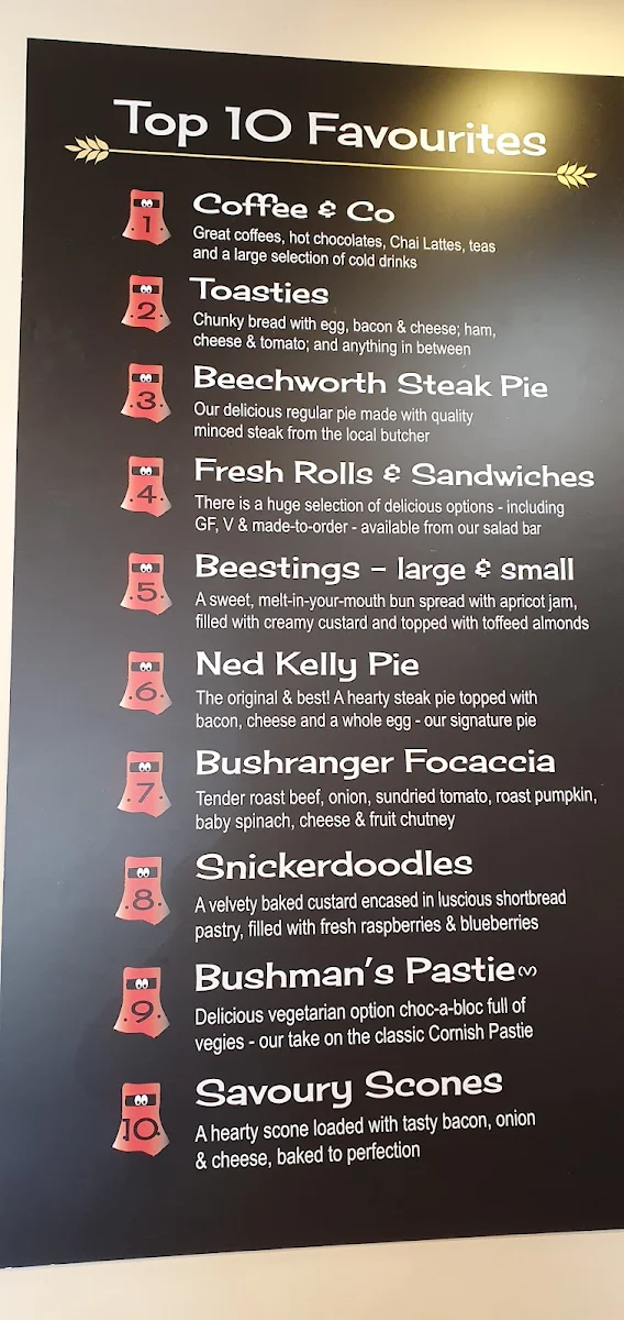 Menu, Beechworth Bakery Ballarat