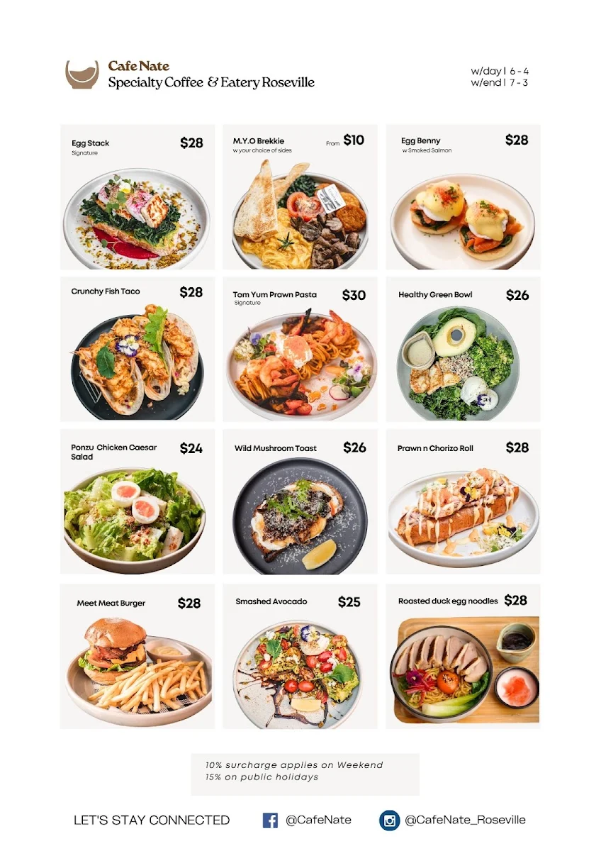 Menu, ☕ Cafe Nate - Specialty Coffee & Eatery in Roseville
