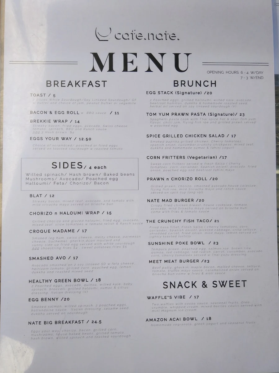 Menu, ☕ Cafe Nate - Specialty Coffee & Eatery in Roseville