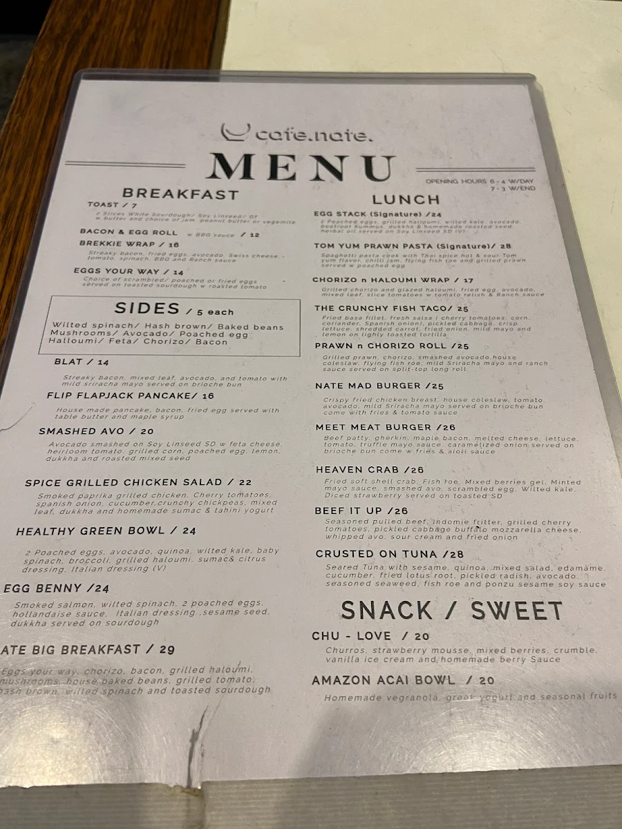 Menu, ☕ Cafe Nate - Specialty Coffee & Eatery in Roseville