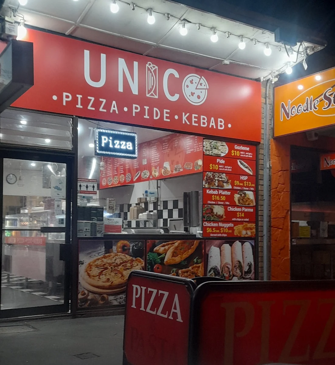 Menu, Unico Pizza & Kebab