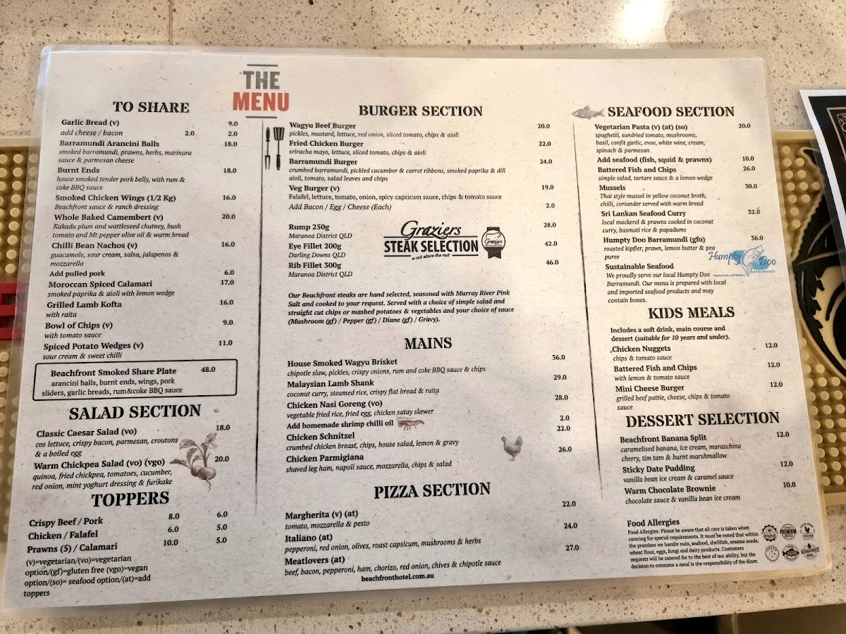 Menu, Beachfront Hotel
