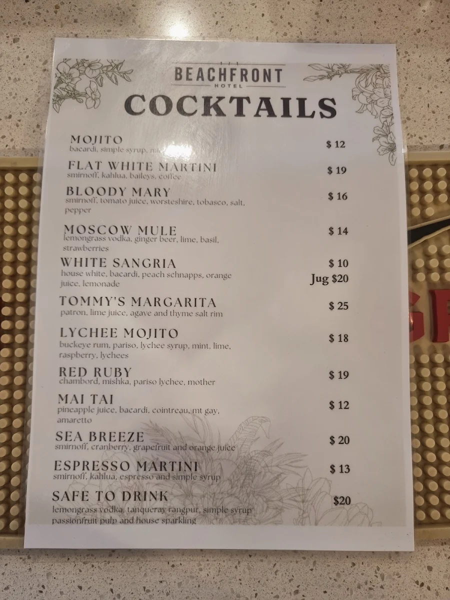 Menu, Beachfront Hotel