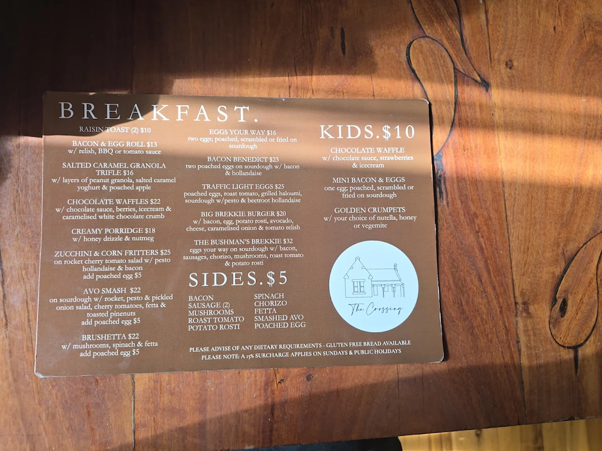 Menu, The Crossing Cafe