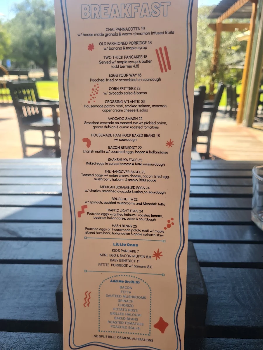 Menu, The Crossing Cafe
