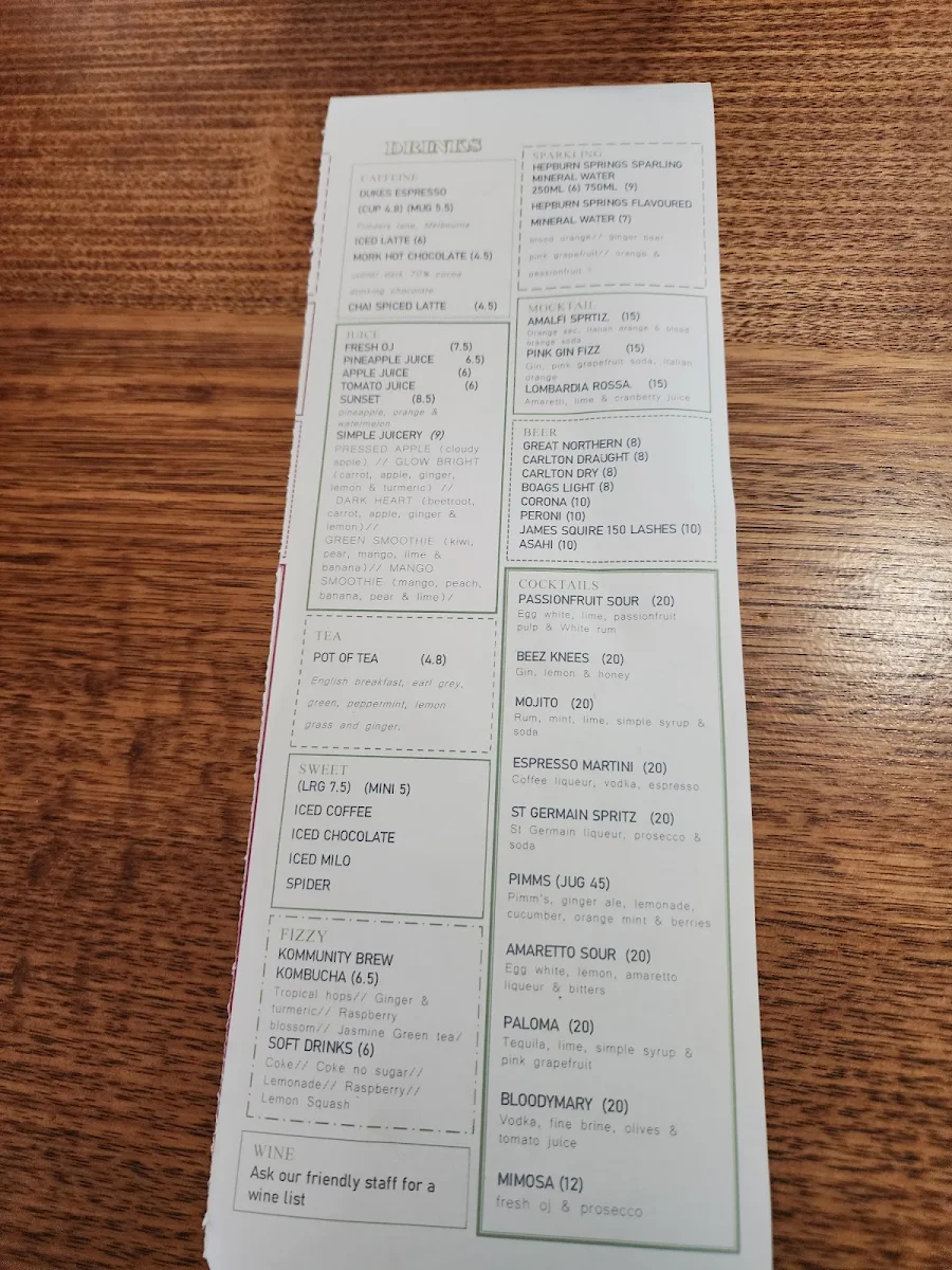 Menu, The Crossing Cafe