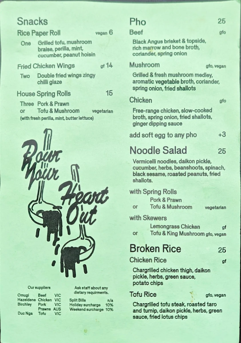 Menu, Good Days Brunswick