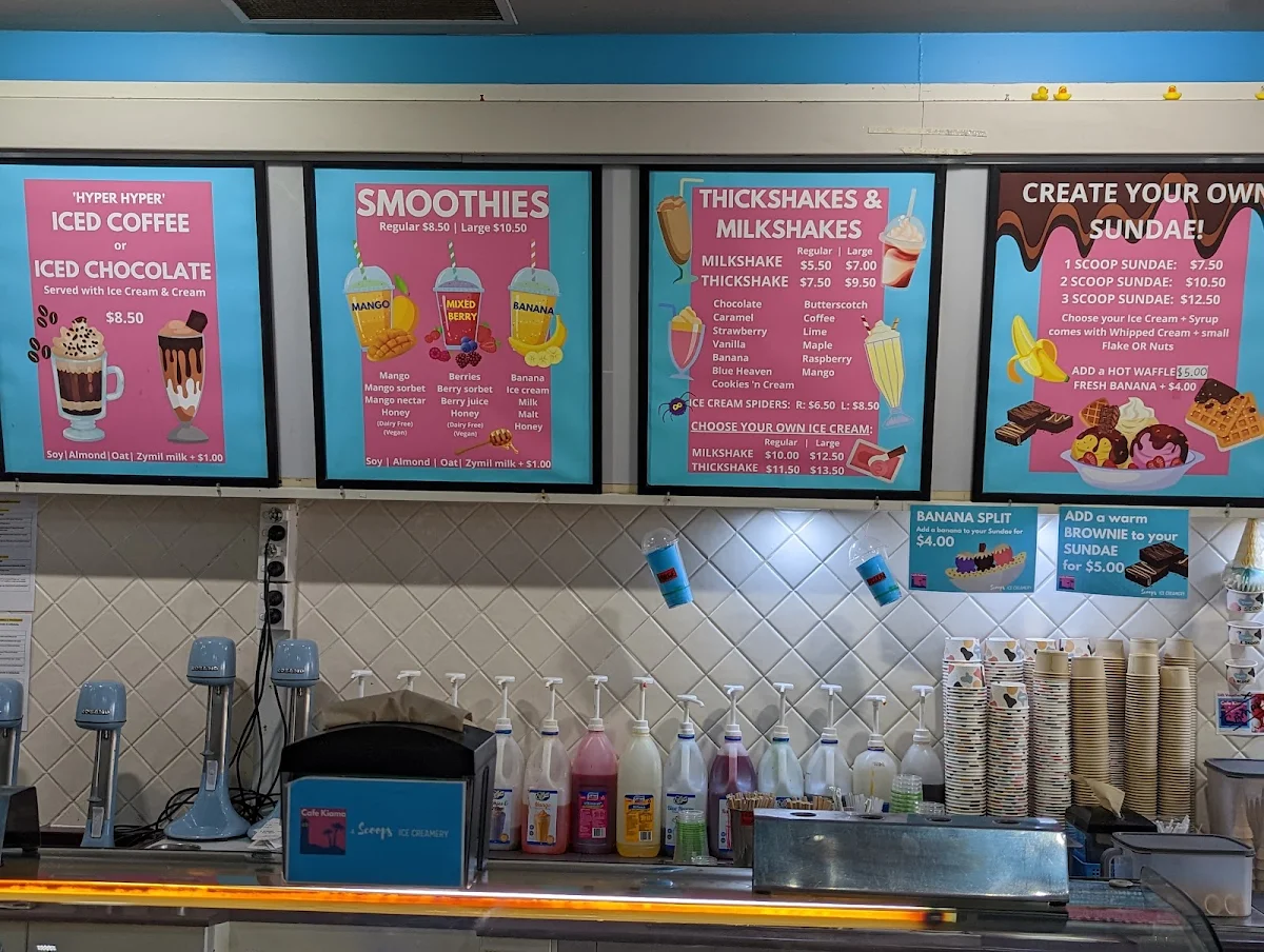 Menu, Cafe Kiama & Scoops Ice Creamery & Gelateria
