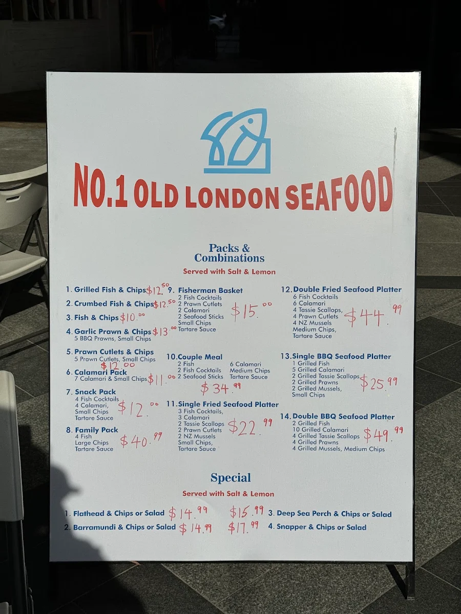 Menu, No.1 Old London Seafood