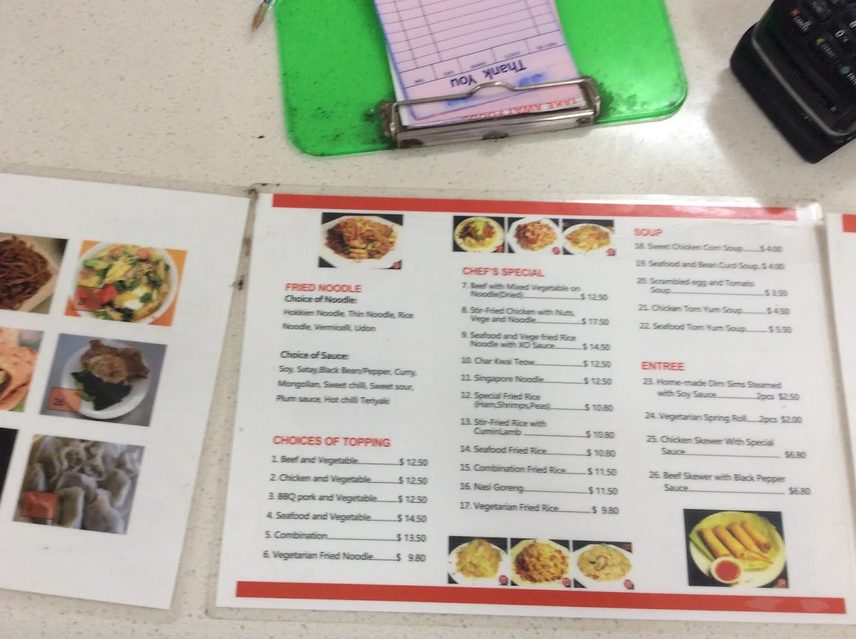 Menu, Alchester Noodle Bar