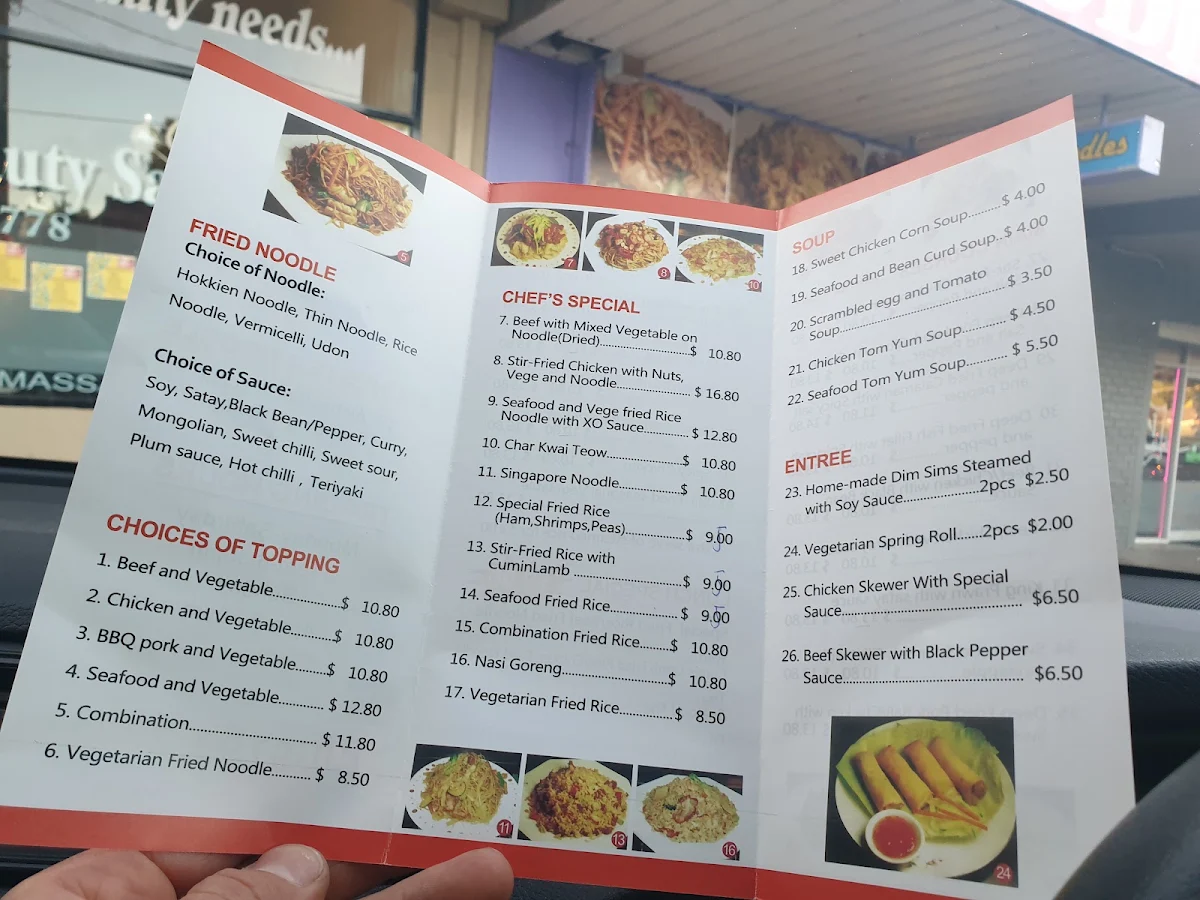 Menu, Alchester Noodle Bar