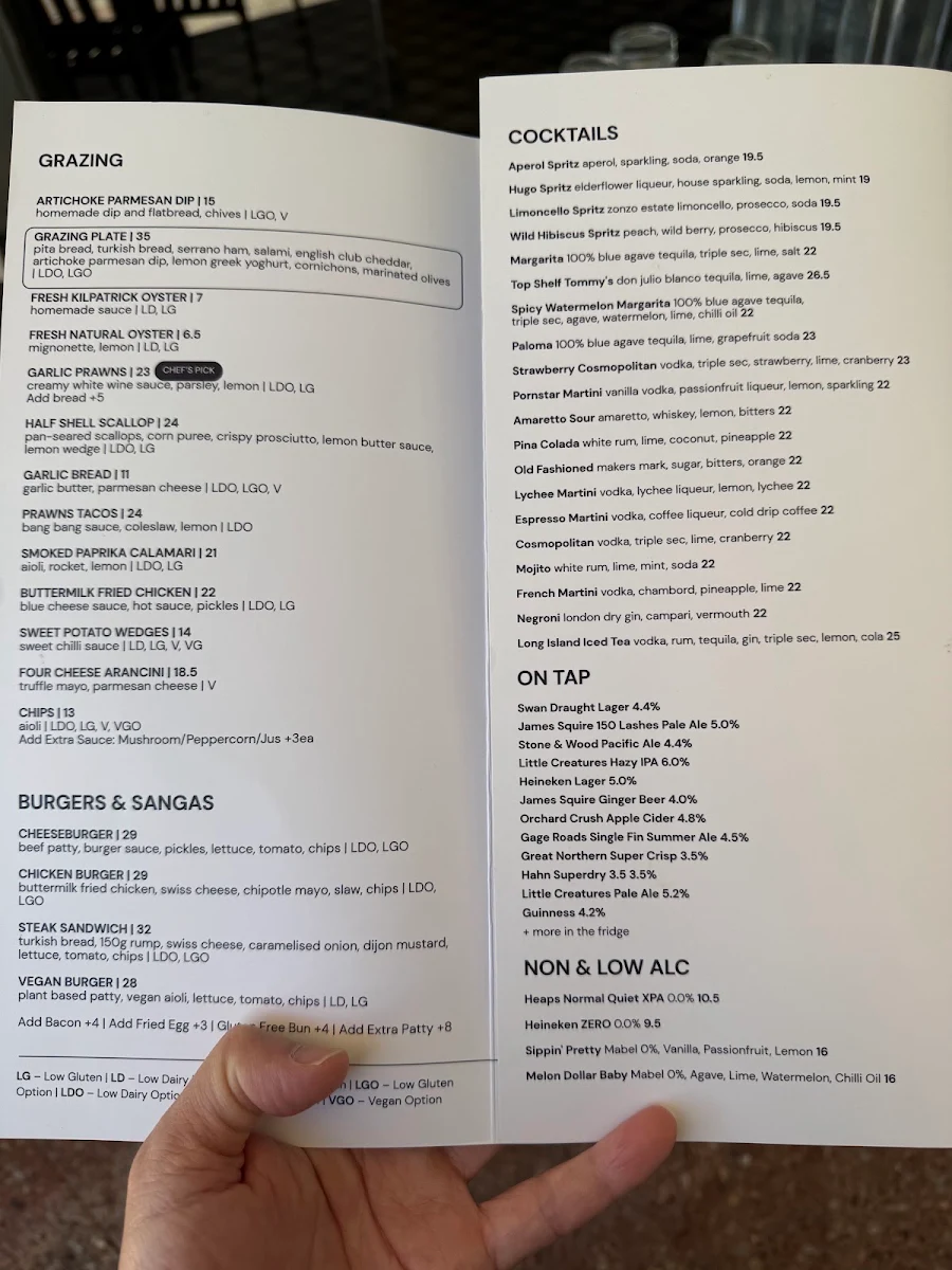Menu, The Royal on the Waterfront