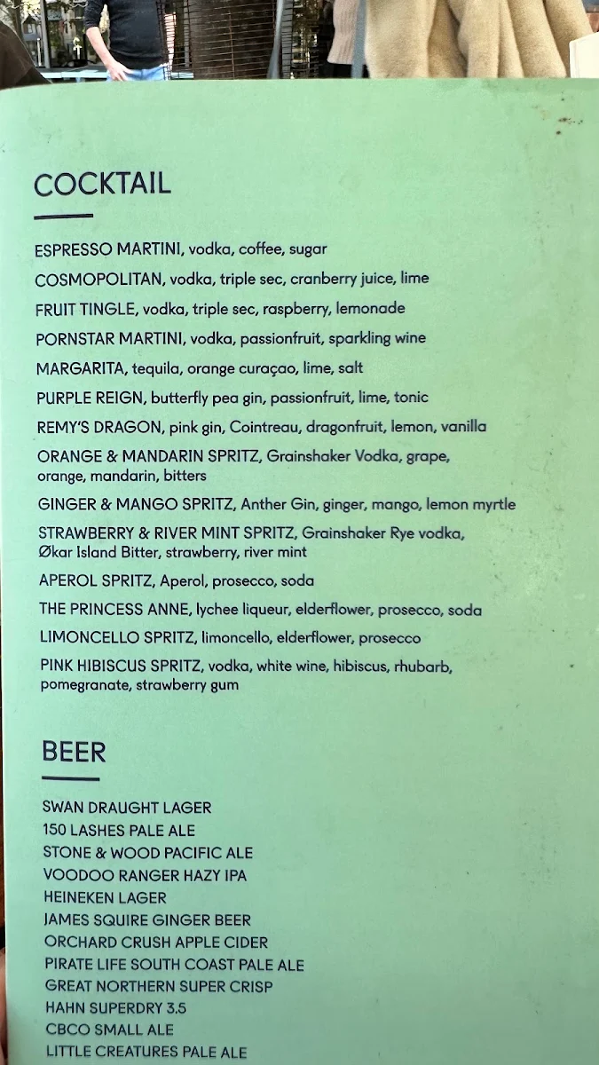 Menu, The Royal on the Waterfront