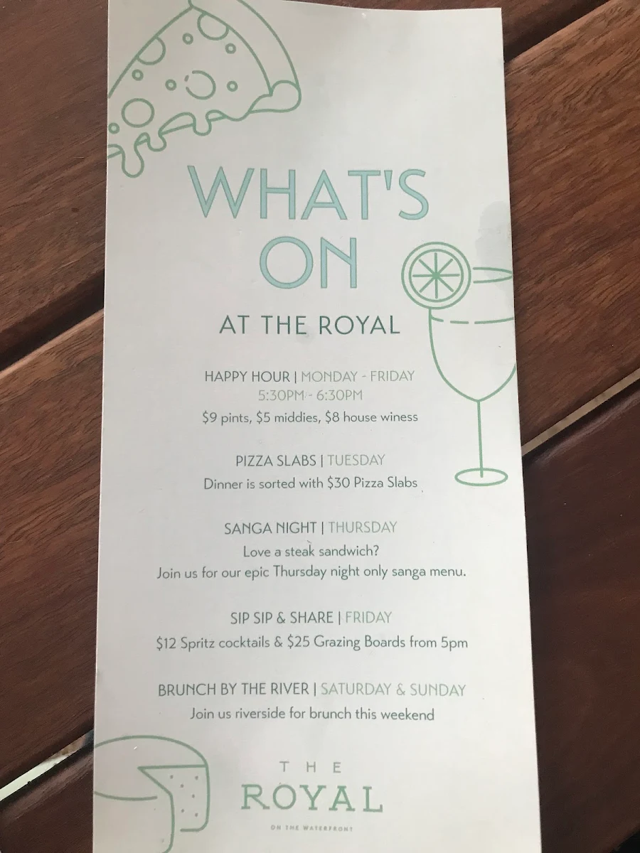 Menu, The Royal on the Waterfront
