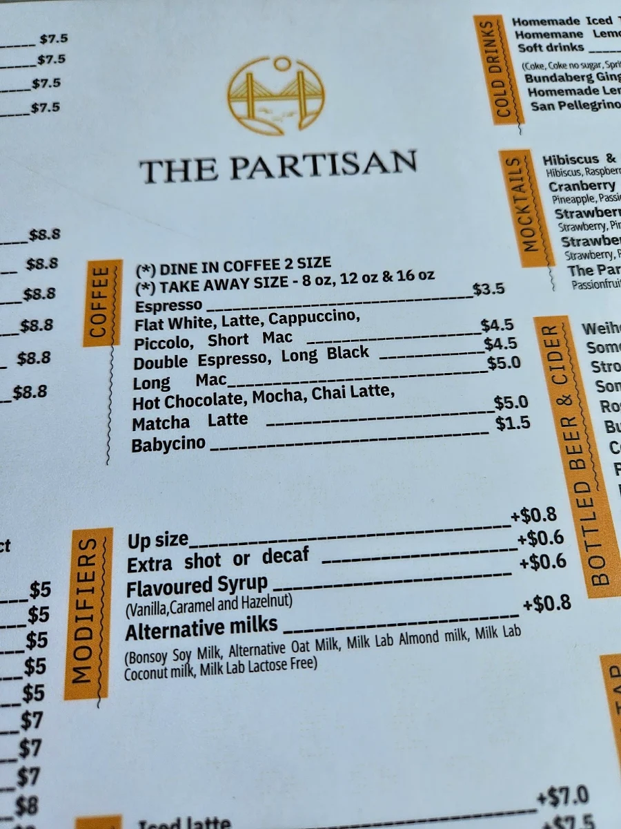 Menu, The Royal on the Waterfront