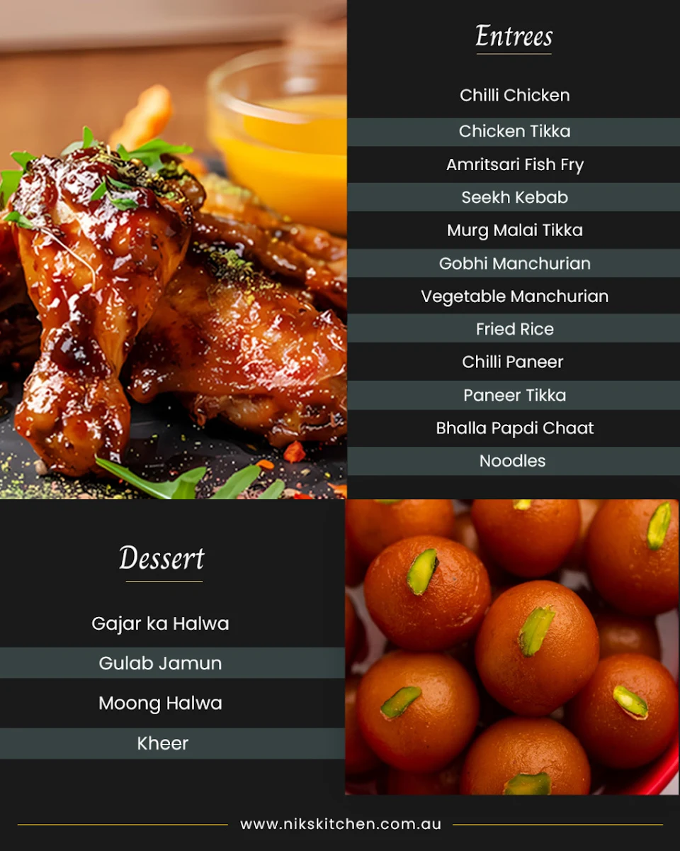 Menu, Nik's Kitchen Tiffin & Catering Service