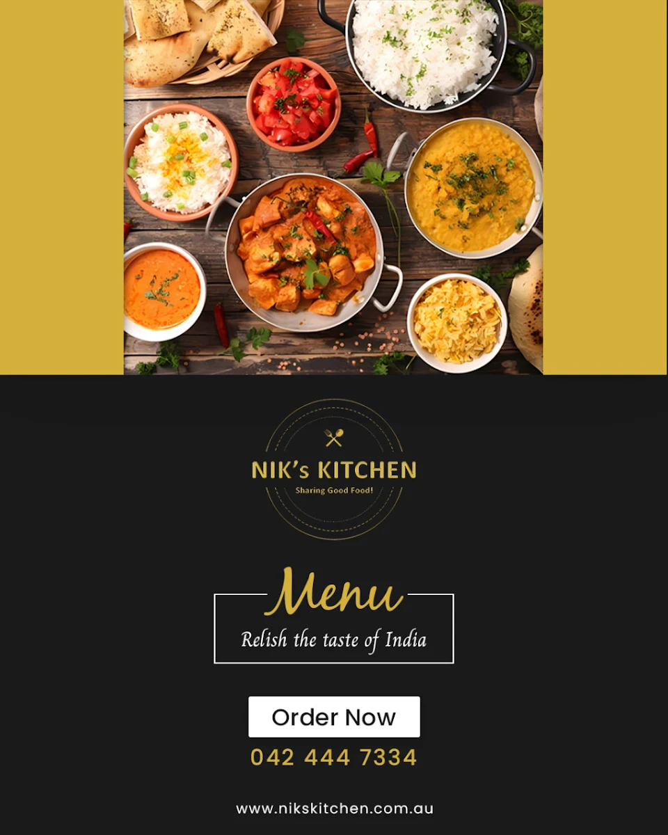 Menu, Nik's Kitchen Tiffin & Catering Service