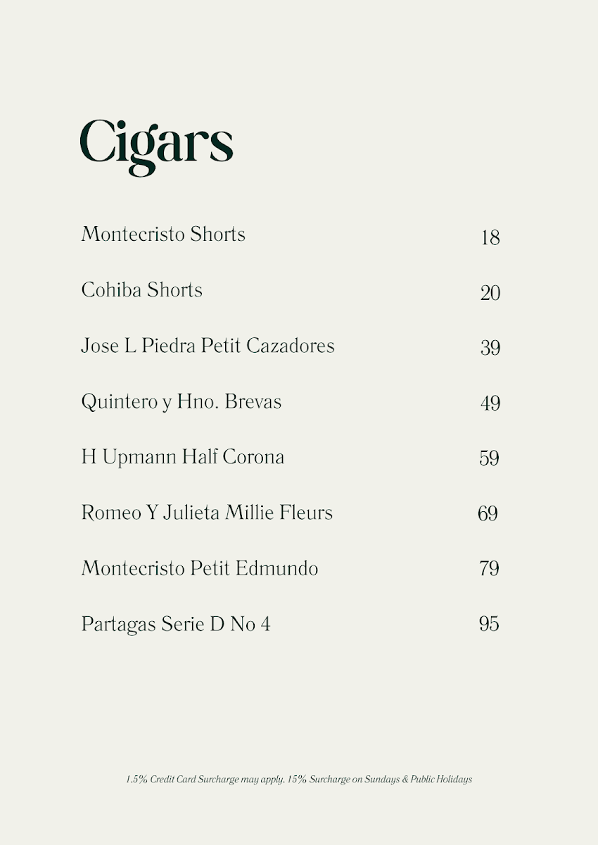Menu, Santana Rooftop Bar