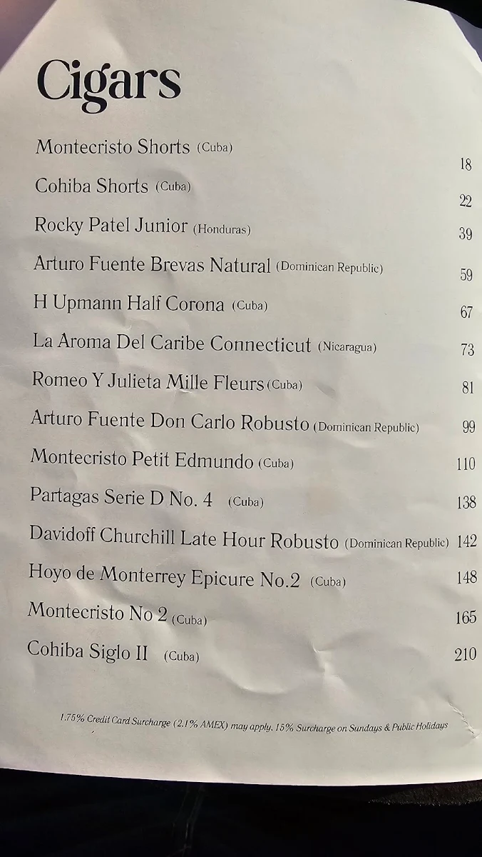 Menu, Santana Rooftop Bar