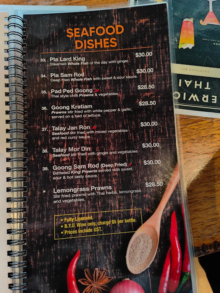 Menu, Berwick Thai Restaurant