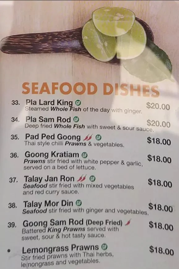 Menu, Berwick Thai Restaurant