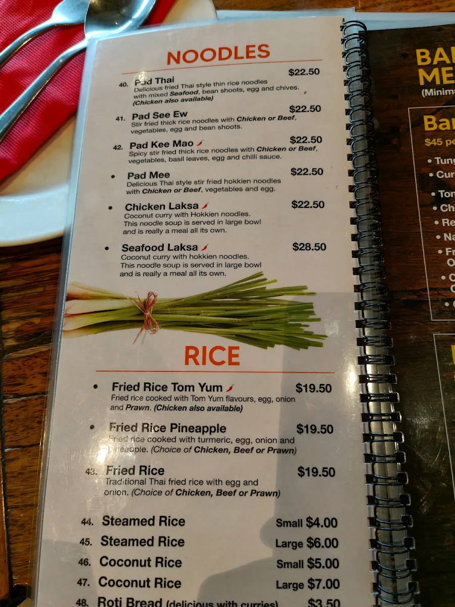 Menu, Berwick Thai Restaurant