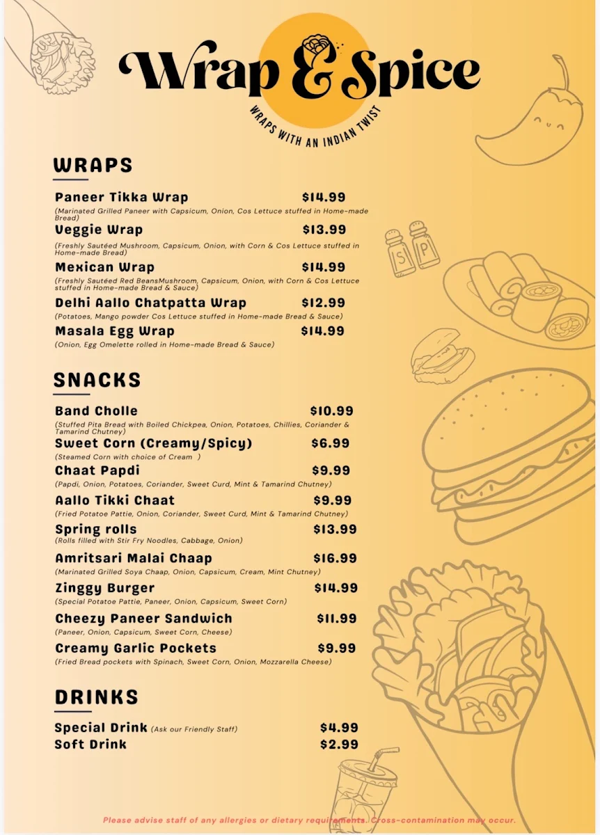 Menu, Wrap and spice