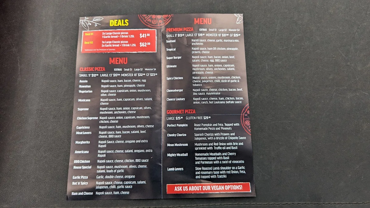 Menu, Al's Pizza